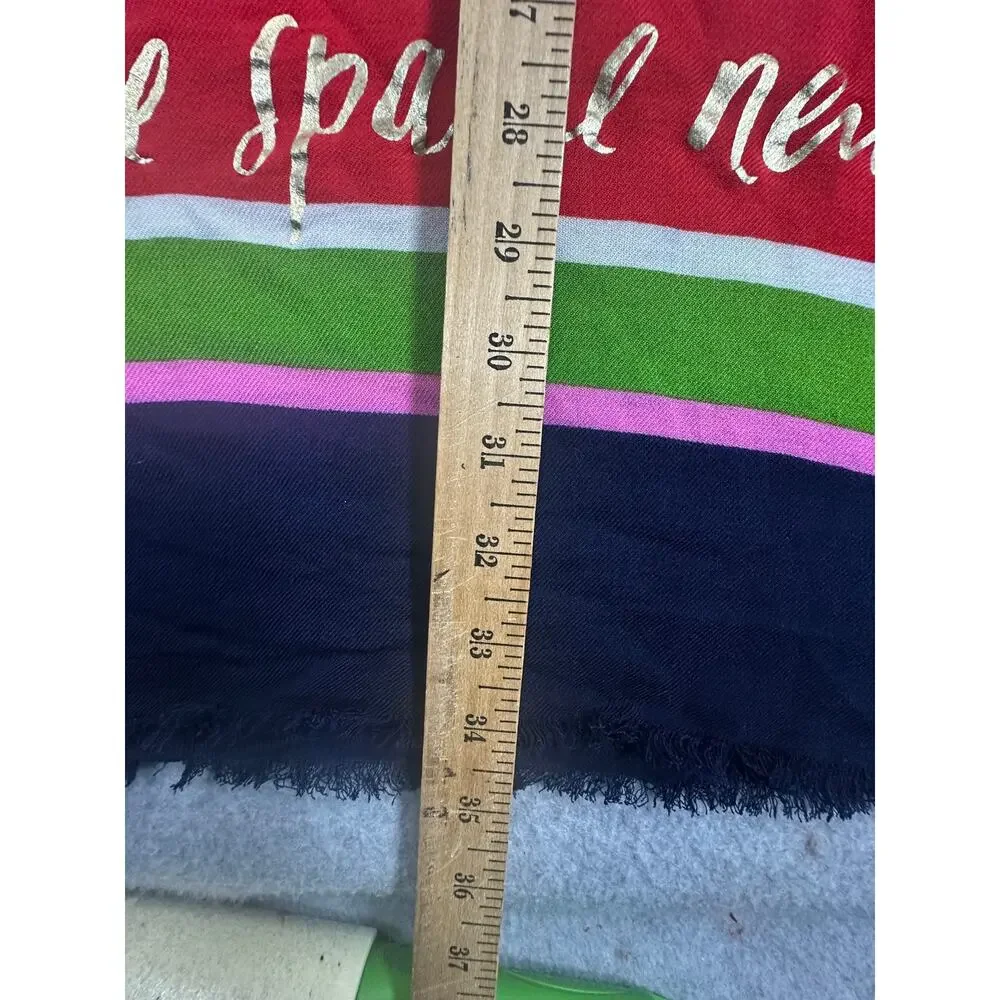 Kate Spade New York Flag Stripe Oblong Scarf Wrap Gold Foil Logo